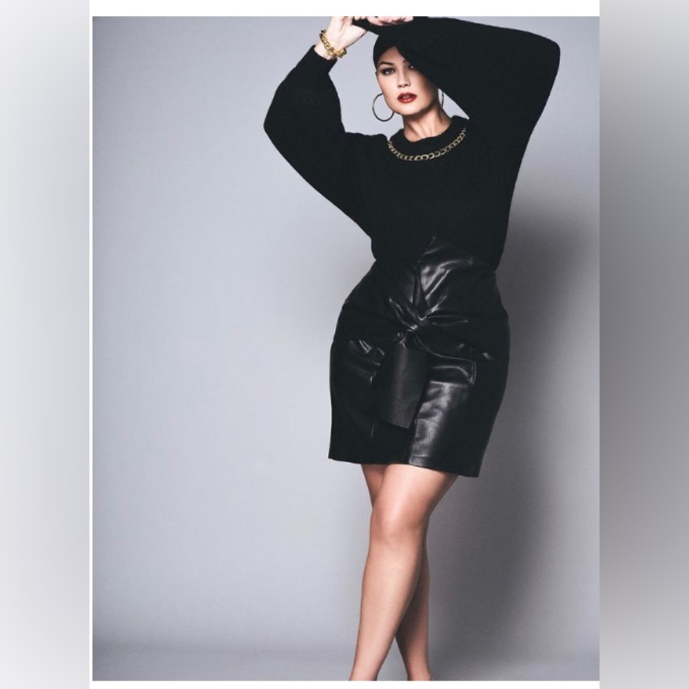 Tie Faux Front Leather Mini Skirt